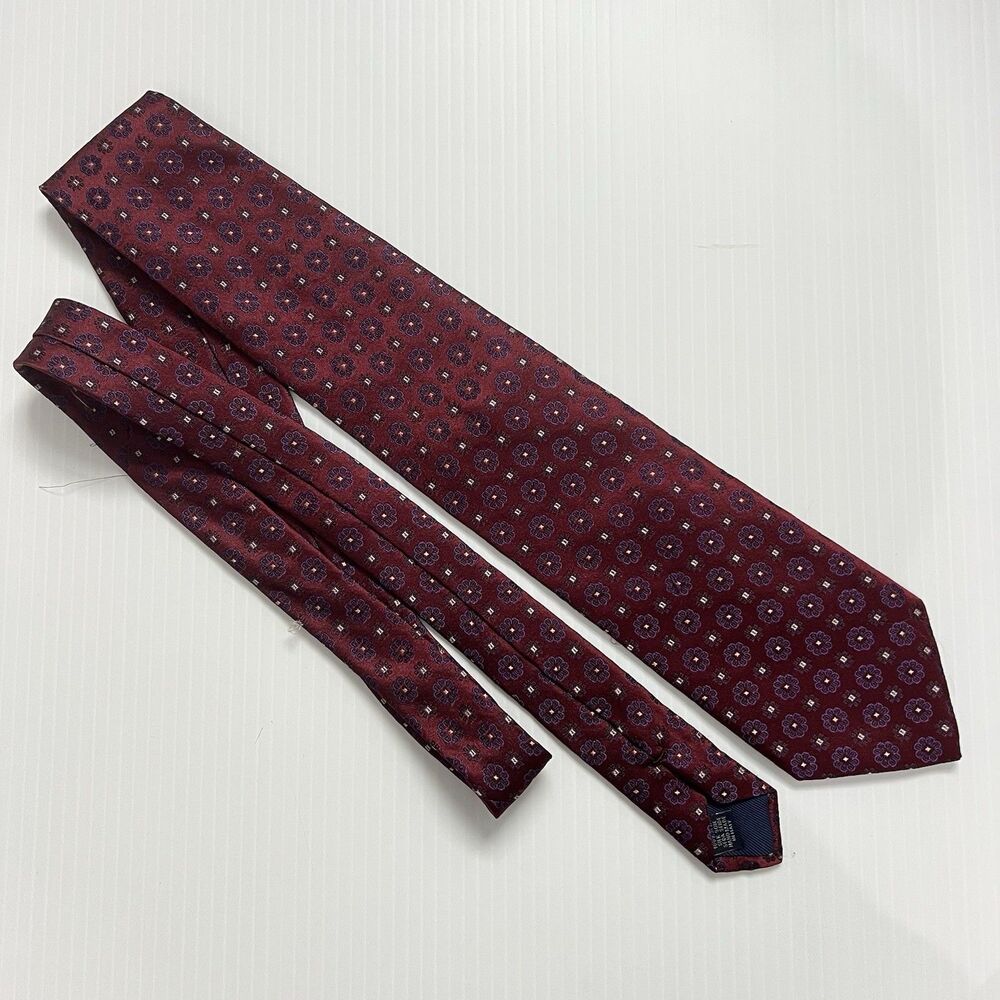 Sartori Mens 100% Silk Tie Red Purple Floral Medallion Pattern Made In Italy